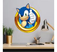 Sonic The Hedgehog Wall Sticker - Sonic in Gold Ring Thumbs Up Wall Art (60cm Width x 60cm Height)
