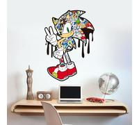 Sonic The Hedgehog Wall Sticker - Sonic Peace Pose Dripping Graffiti Wall Art (120cm Width x 80cm Height)
