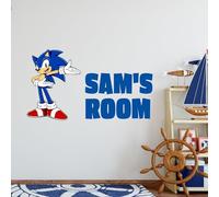Sonic The Hedgehog Wall Sticker - Sonic Pointing at Personalised Name Wall Art (60cm Width x 30cm Height)