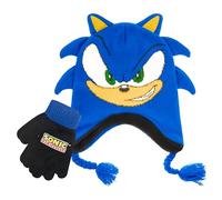 Sonic The Hedgehog Winter Hat and Gloves Set - Blue Sonic Hat for Boys Ages 5-13 - Winter Hat with Scarf and Glove Set