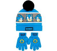 Sonic the Hedgehog Winter Hat & Gloves Set for Boys - Warm & Comfy Beanie Hat & Gloves - Perfect for Kids Ages 6-12 - Blue