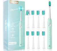 Sonic Toothbrush, Electric Toothbrush Adults Kids Electric Toothbrush Rechargeable Toothbrush with 9 Reminder Brush Heads 5 Cleaning Modes 2-Minute Timer (Green)