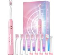 Sonic Toothbrush for Adults with 8 Brush Heads, 40,000 VPM, 5 Modes, 30 Days Runtime & Quick Charge, IPX7 Waterproof, Pink