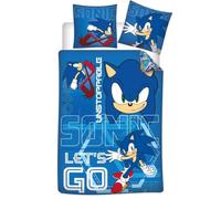 Sonic Unstoppable Single Duvet Cover 140x200 + Pillowcase 65x65 Polycotton | Reversible bedding | Polycotton quick dry Oeko-Tex | Official SEGA | Boys | Gift idea | Machine washable | Bedroom decoration