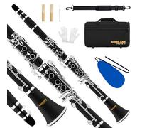 SONICAKE B Flat Clarinet for Beginner, Ebonite Clarinet Nickel-plated with 2 Barrels, Original Flute Head, Reeds, White Gloves, Hard Case