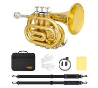 SONICAKE Bb Pocket Trumpet for Beginners Gold-plated Trumpet Full Kit with 7C Mouthpiece, Hard Case, Gloves (Golden)