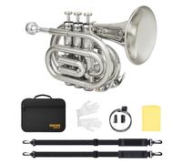 SONICAKE Bb Pocket Trumpet for Beginners Nickel-plated Trumpet Full Kit
