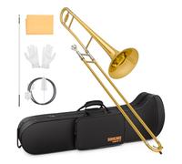 SONICAKE Bb Tenor Slide Trombone for Beginners Gold Lacquer Brass Trombone Full Kit with 7C Mouthpiece, Hard Case, Gloves