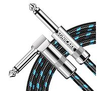 SONICAKE Braided Guitar Cable 3m/10ft Guitar Instrument Cable 6.35mm 1/4" Right Angle to Straight Black Blue