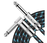 SONICAKE Braided Guitar Cable 6m/20ft Guitar Instrument Cable 6.35mm 1/4" | Right Angle to Straight Black Blue