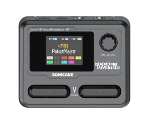 SONICAKE Pocket Master Guitar Bass Amp Modeling IR Cabinets Simulation Multi-Effects with Stereo OTG USB Audio Interface BT Audio 1.77" LCD Color Screen Black