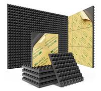 Sonicism 12 Pack Pyramid Sound Proof Foam Panels with Self-Adhesive, 12" X 12" X 1" Acoustic Foam Panels of High Density, Soundproof Wall Panels Fast Expand, Sound Absorption and Decoration (Black)