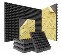 Sonicism 12 Pack Self-Adhesive Acoustic Panels 2" X 12" X 12", Black