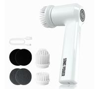 SonicPower Electric Spin Scrubber - Handheld & Ergonomic, IPX7 Waterproof, 4 Multi-Purpose Brush Heads, Long-Lasting Rechargeable Battery - Cleans Dishes, Bathroom, Tile, Grout & Kitchen (White)