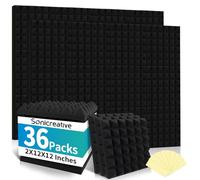 Sonicreative 36 Packs Acoustic Foam Panels Pyramid 2" X 12" X 12" High Density 25kg/m³ Quick Recovery Sound Proof Foam Panels for Walls with 180 Pcs Double Side Self Adhesives