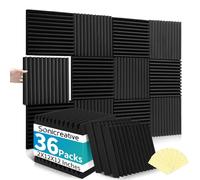Sonicreative 36 Packs Acoustic Foam Panels Wedge 2" X 12" X 12" High Density 25kg/m³ Quick Recovery Sound Proof Foam Panels for Walls with 180 Pcs Double Side Self Adhesives