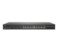 Sonicwall 1G Cu x 24, 10G SFP+ x 4, 512 MB, 32K Mac Table, 128 Gbps, PoE