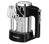 Sonifer Hand Mixer Stainless Steel 500 W Electric Mixer Hand Stirrer, 5 Levels Plus Turbo Level, Eject Button Design, Dishwasher Safe, 2 Dough Hooks, 2 Whisks, 1 Base