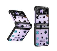 SONIGRA Galaxy Z Flip 4 Clear Case, Z Flip 4 Case with Hinge Protection, Clear Flexible Stars Case Girls Women Ultra-Thin Non-Slip Shockproof Full Protective Case for Samsung Galaxy Z Flip 4, Black