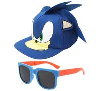 Soniic Baseball Cap and Sunglasses Set, 2PCS Hedgehog Children Sun Hat Sunglasses Peaked Cap Breathable Back Buckle Hat Adjustable Sports Hats Kids Sunglasses Accessories Set for Kids 2 to 8 Years