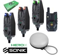 Sonik Hero X Bite Alarm Set Carp Coarse Fishing Alarms 3+1 With Receiver & Light