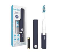 Sonisk Pulse | Battery Powered Electric Toothbrush | Portable Travel Size with Antimicrobial Sonic Technology | 1x Battery, 2X Brush Heads, 1x Travel Case Included (Matte Black)