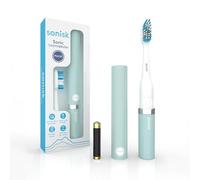 Sonisk Pulse | Battery Powered Electric Toothbrush | Portable Travel Size with Antimicrobial Sonic Technology | 1x Battery, 2X Brush Heads, 1x Travel Case Included (Teal)