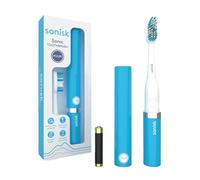 Sonisk Pulse | Battery Powered Electric Toothbrush | Portable Travel Size with Antimicrobial Sonic Technology | 1x Battery, 2X Brush Heads, 1x Travel Case Included (Brilliant Blue)