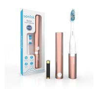 Sonisk Pulse | Battery Powered Electric Toothbrush | Portable Travel Size with Antimicrobial Sonic Technology | 1x Battery, 2X Brush Heads, 1x Travel Case Included (Rose Gold)