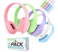 Sonitum Bulk Kids Headphones for School with Microphones - 5-Pack On-Ear 3.5mm Wired Headphones for Schools -Comfy Wired Kids Headphones with in-Line Mics - School Headphones for Kids by (Mixed)
