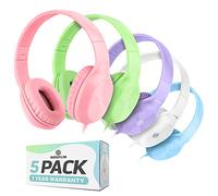 Sonitum Kids Headphones for School Bulk Set 5-Pack On-Ear, 3.5mm, Wired Headphones for Schools & Libraries - Adjustable, Cushioned Wired Kids, (Mixed Colors)