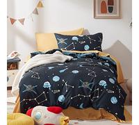 Sonive Baby Duvet Cover Set 100x135 cm, Boys Cot Bedding Set with Pillow Sham 40x60 cm, Soft Microfibre Space Theme, UFO & Galaxy Design, Blue Starry Night Nursery Decor