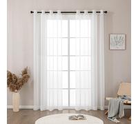 Sonive Curtains Set of 2 L 250×W 145 cm 57×98 in Linen-Look Transparent Decorative Curtain Sheer Curtains for Bedroom Living Room, White