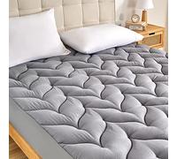 Sonive Single Mattress Topper, Breathable Comfortable Quilted Mattress Topper with Deep Pocket, Soft Single Mattress Cover Easy Care, Grey 90x190+30 cm