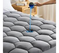 SONIVE Waterproof Mattress Topper Ultra Fluffy Soft Pad Breathable Noiseless Fitted Mattress Thick Protector Premium Alternative Filling Topper for King Bed, Grey 150x200cm