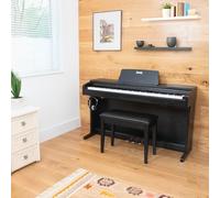 Sonix SXP9 digital piano in black satin piano style cabinet, with 88 fully weighted keys, ivory feel, 3 pedals, Bluetooth, 32 instrument voices and onboard record facility
