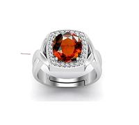SONIYA GEMS 7.00 Carat Certified Quality Natural Hessonite Garnet Gomed Adjustable Silver Ring Loose Gemstone for Men and Women Brass Garnet, Brass, Garnet