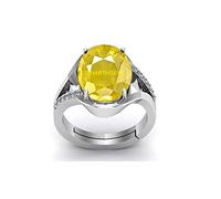SONIYA GEMS 8.25 Ratti 7.00 Carat Untreated Without Treatment Quality Natural Yellow Sapphire Pukhraj Silver Plated Ring for Women Men {Lab Certified} Brass Brass Sapphire