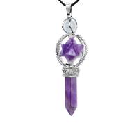 Sonjade Crystal Stone Pendulum Reiki Hexagon Necklace Pendant Pillar Dowsing Divination Healing Rotatable Gemstone Spiritual Pendulum Energy with Chain Amethyst