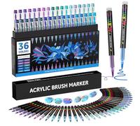 Sonlaryin 36 Colours Acrylic Paint Pens, Acrylic Markers for Rock Painting Ceramic Glass Stone Metal Fabric, Water-based Paint Markers with 1-5MM Flexible Brush Tip for Christmas, Halloween - Blue