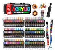Sonlaryin 366 Colours Acrylic Pens for Stones, Waterproof, Permanent Acrylic Marker, Brush Tip, Acrylic Pens for Wood, Canvas, Glass, Metal, Paper, Ceramic, Fabric, Easter Eggs, Decoration