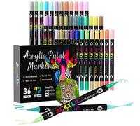 Sonlaryin Sonlayin Acrylic Paint Pens for Rock Painting, 72 Colors 36 Pack Dual Tip Painting with Two Colors, fabric, Wood, Plastic, Ceramics, DIY, Pen Christmas, Halloween