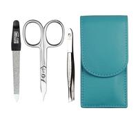 Sonnenschein by Hans Kniebes - Manicure Set 3 Pieces - Nail Scissors, Nail File and Tweezers - Pocket Manicure Nail Care Set - Nappa Lambskin Manicure Case (Turquoise)