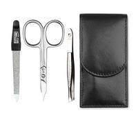 SONNENSCHEIN by Hans Kniebes - Manicure Set 3 Pieces - Nail Scissors, Nail File and Tweezers - Pocket Manicure Nail Care Set - Nappa Lambskin Manicure Case (Black)