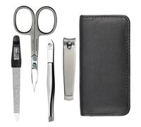 Sonnenschein by Hans Kniebes Manicure Set 4 Pieces Compact - Nail Scissors, Nail Clippers, Tweezers, Nail File - Nail Care Set Nappa Lambskin Leather Manicure Case (Black)
