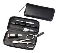 Sonnenschein by Hans Kniebes Manicure Set 5 Pieces Nail Scissors, Nail Clippers, Nail File, Tweezers, Manicure Hoof Stick, Stainless Steel, Nail Care Set, Nappa Sheepskin Manicure Case