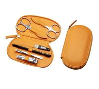 Sonnenschein by Hans Kniebes Manicure Set 6 Pieces | Nail Scissors, Cuticle Scissors, Nail Clippers, Nail File, Tweezers, Hoof Stick | Nail Care Set Nappa Lambskin Manicure Case (Yellow)