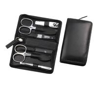 Sonnenschein by Hans Kniebes Manicure Set 6 Pieces Nail Scissors, Cuticle Scissors, Nail Clippers, Nail File, Tweezers, Double Instrument, Nail Care Set Nappa Lambskin Manicure Case