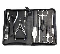 Sonnenschein by Hans Kniebes Manicure Set 9 Pieces Nail Scissors, Cuticle Scissors, Nail Clippers, Cuticle Nippers, Clippers, Tweezers, File, Manicure Case Nappa Sheepskin Black