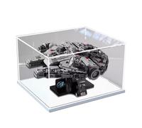 SONNIES Acrylic Display Case for Lego 75375 Millennium Falcon, Dustproof Box, Storage Box, Transparent Box, Display Box Compatible with Lego 75375(Only Case, No Model) (White Base)